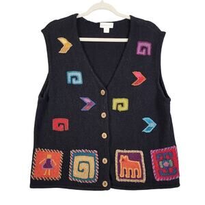 Northern Isles Womens Vintage Sweater Vest Large 90s Aztec Peruvian Button Front
